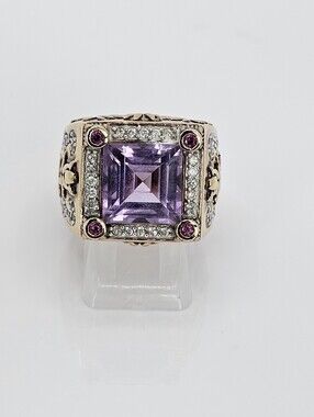 Retired DP Amethyst Rubies & Diamond Ring Heavy Rose Gold Vermeil Size 7!